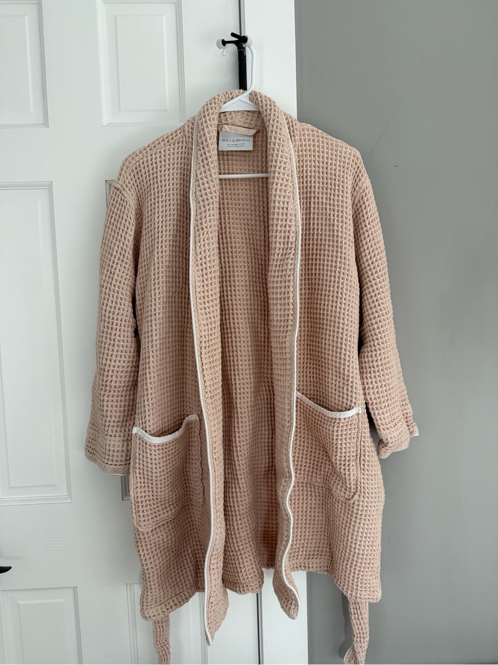 Waffle-Knit Robe with Contrast Trim - Beige